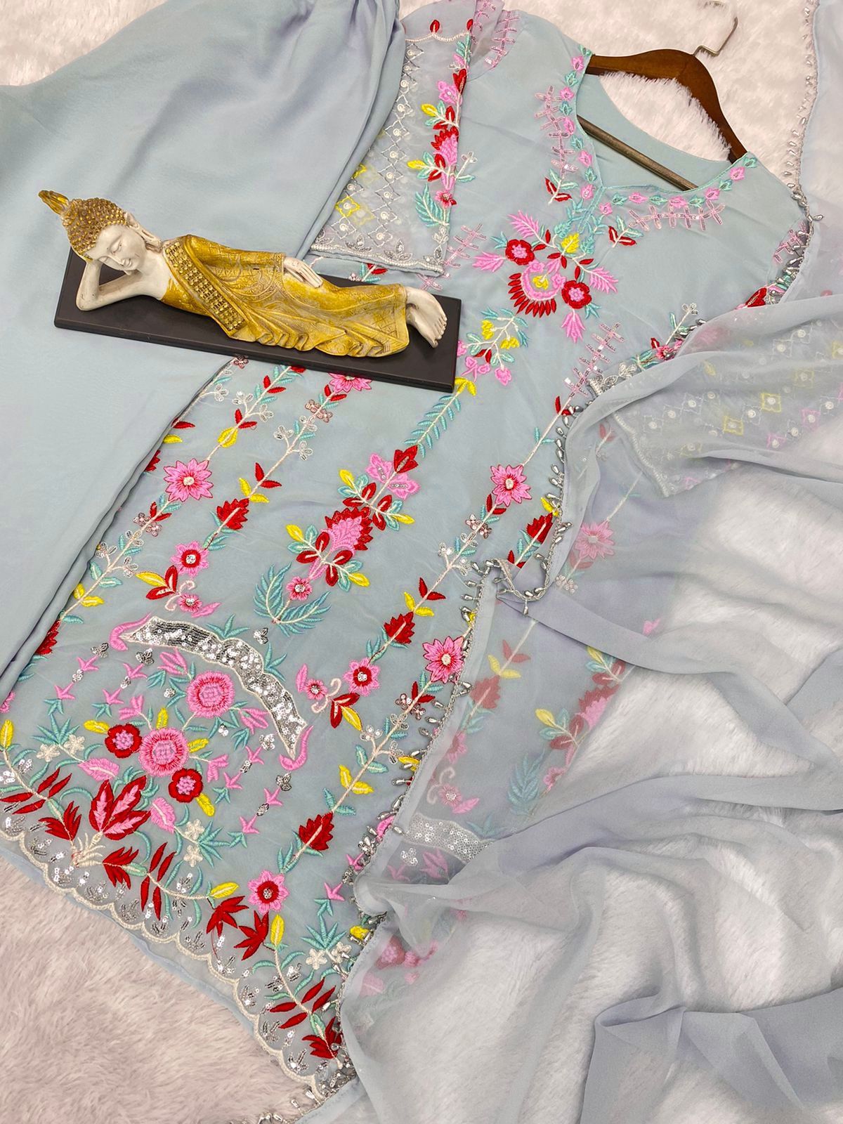Cream Cotton Resham Embroidery Sequence Suit Set with Self-Zari Dupatt –  Sukriti Store